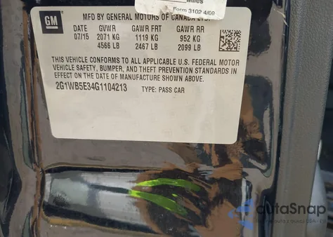 2016 Chevrolet Impala Limited Lt from USA, damaged, VIN 2G1WB5E34G1104213